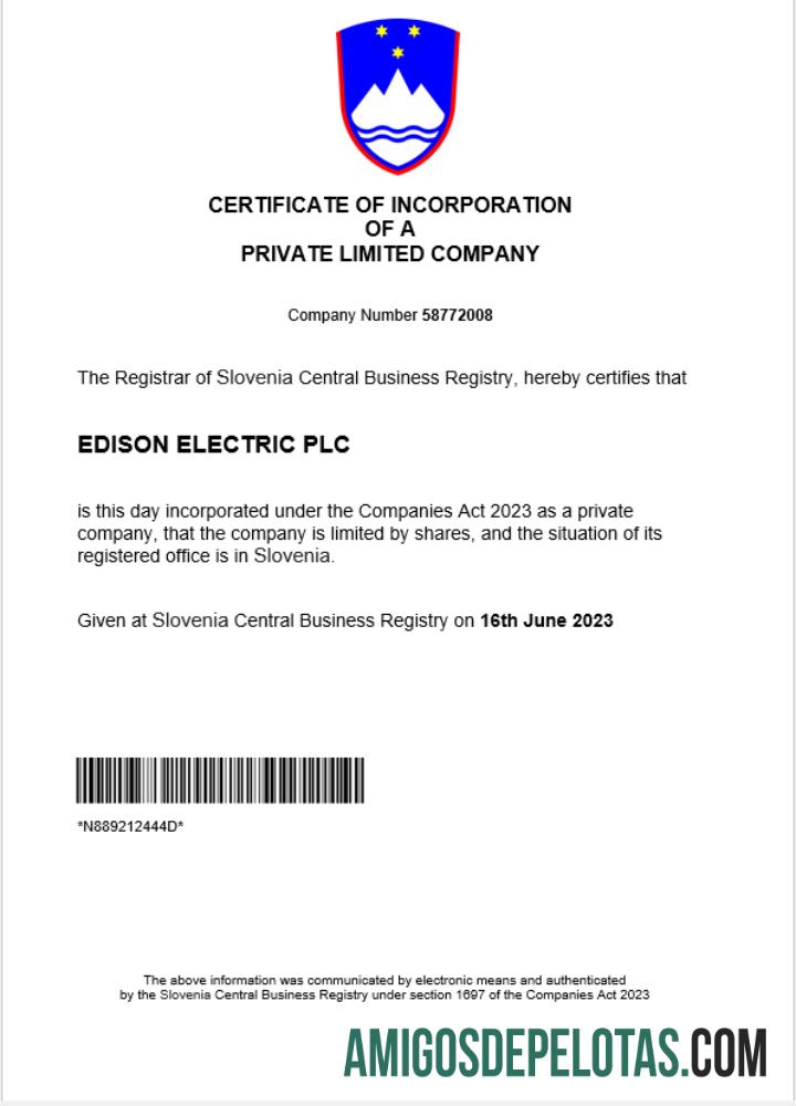 Certificado de registro comercial da Eslovênia para impressão, modelo Word e PDF